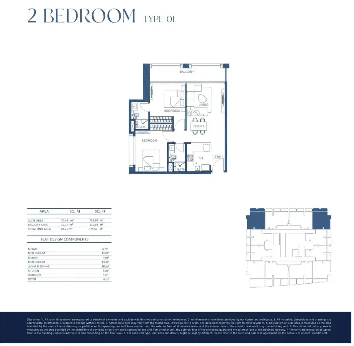 Binghatti Twilight Apartments at Al Jaddaf Dubai 2 BR Floor Plan 874 Sq. Ft.
