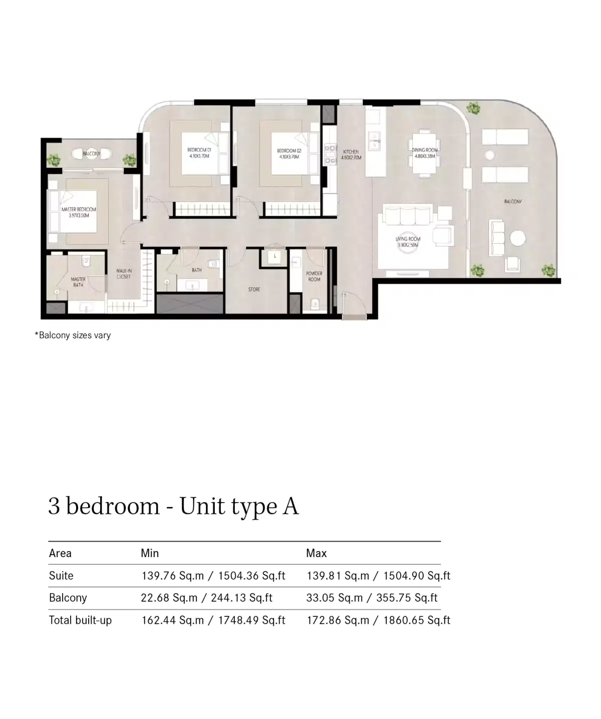 Nshama Berkshire 3 Bedroom Apartments Floor Plan