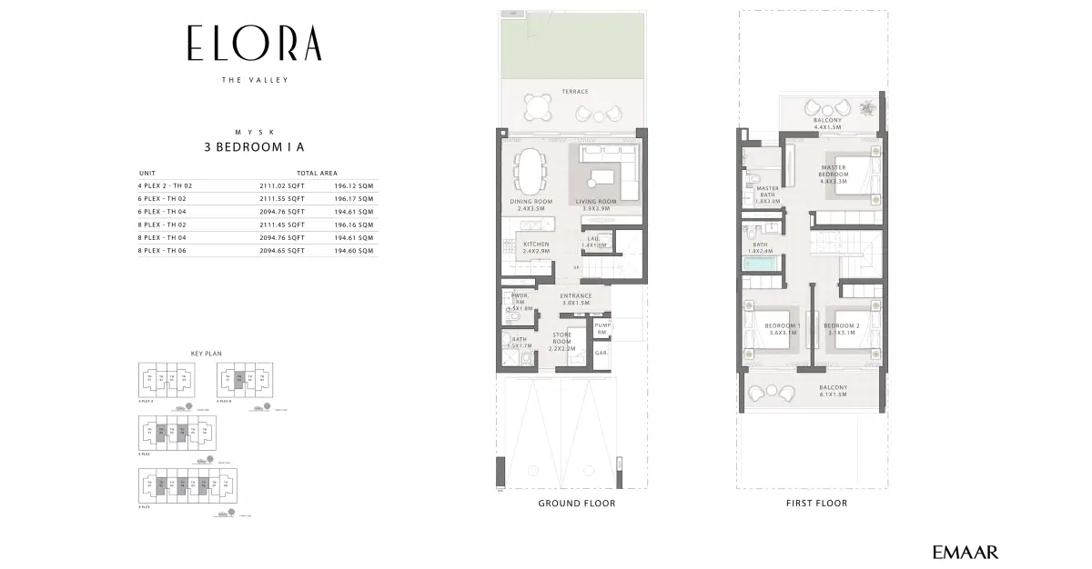 Elora The Valley by Emaar Dubai 3 Bedroom Townhouses Floor Plan