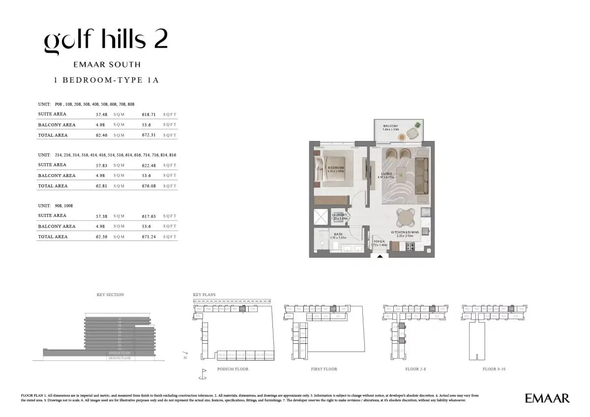 Emaar Golf Hills 2 At Emaar South | Apartments & Townhouses 1 BR Apartment Floor Plan