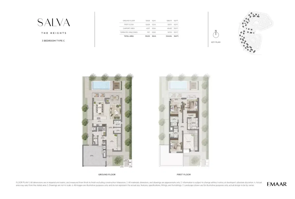 Emaar Salva Villas at The Heights Country Club & Wellness 3 BR Villa Floor Plan 3,340 Sq. Ft.