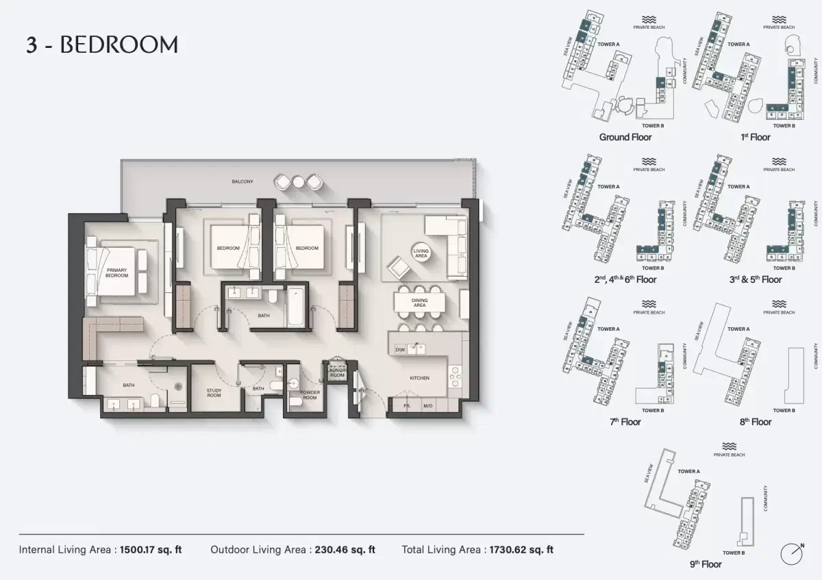 Ellington Sands at Dubai Islands Dubai 3 BR Apartment Floor Plan