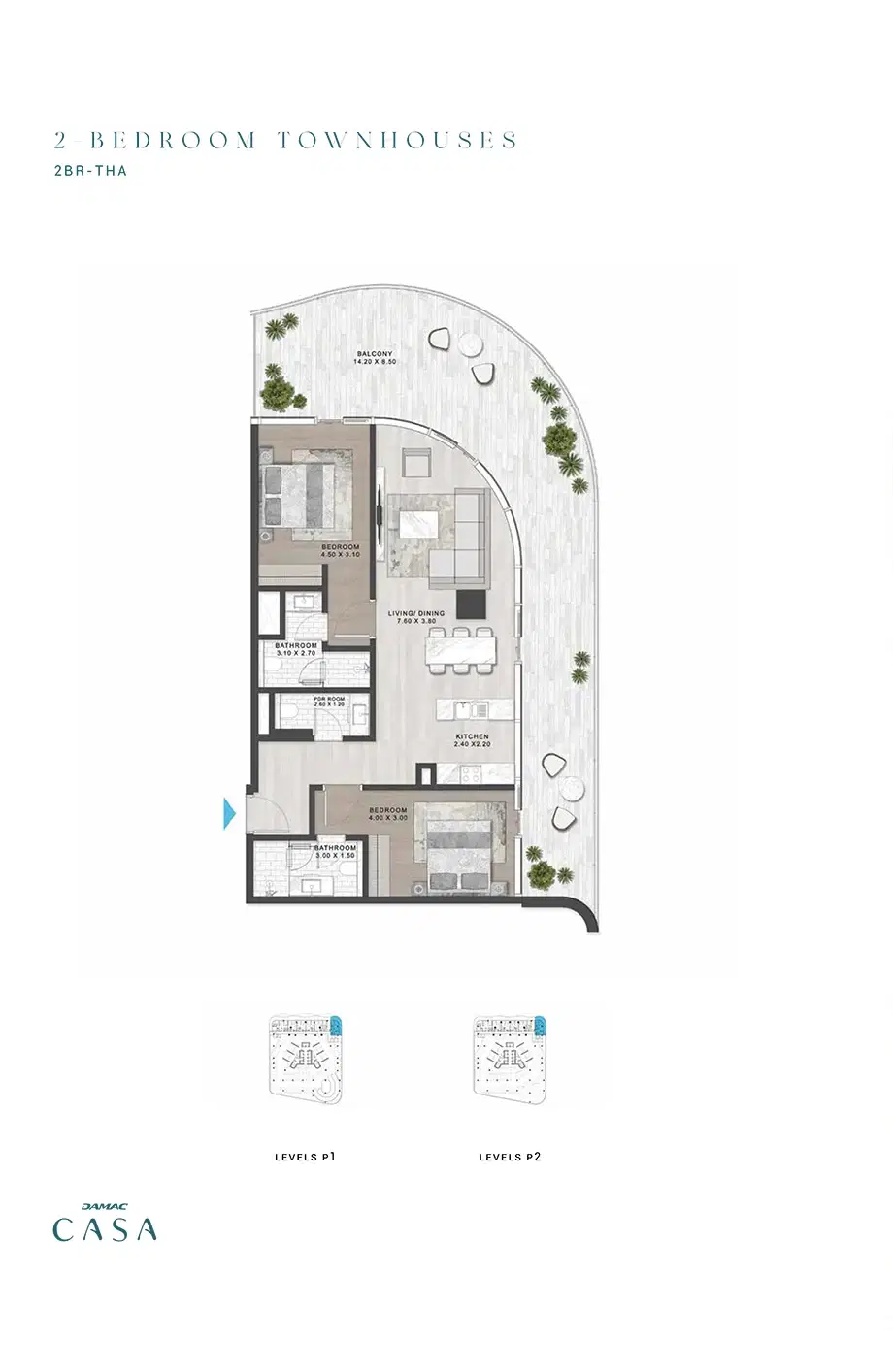 Damac Casa 2 BR Townhouse Floor Plan