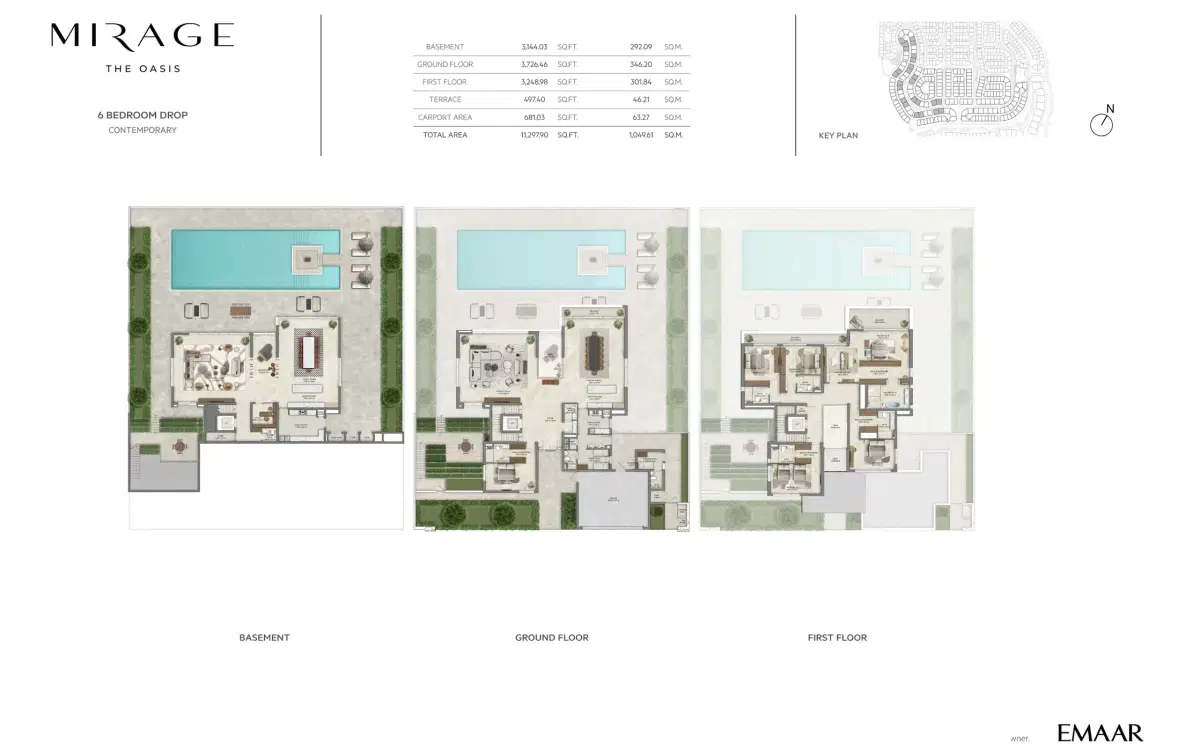 EMAAR Mirage Villas at The Oasis Dubai 6 BR Villas Floor Plan