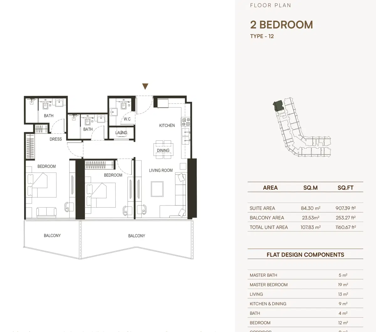 Binghatti Haven In Dubai Sports City 2 BR Appartment Floor Plan