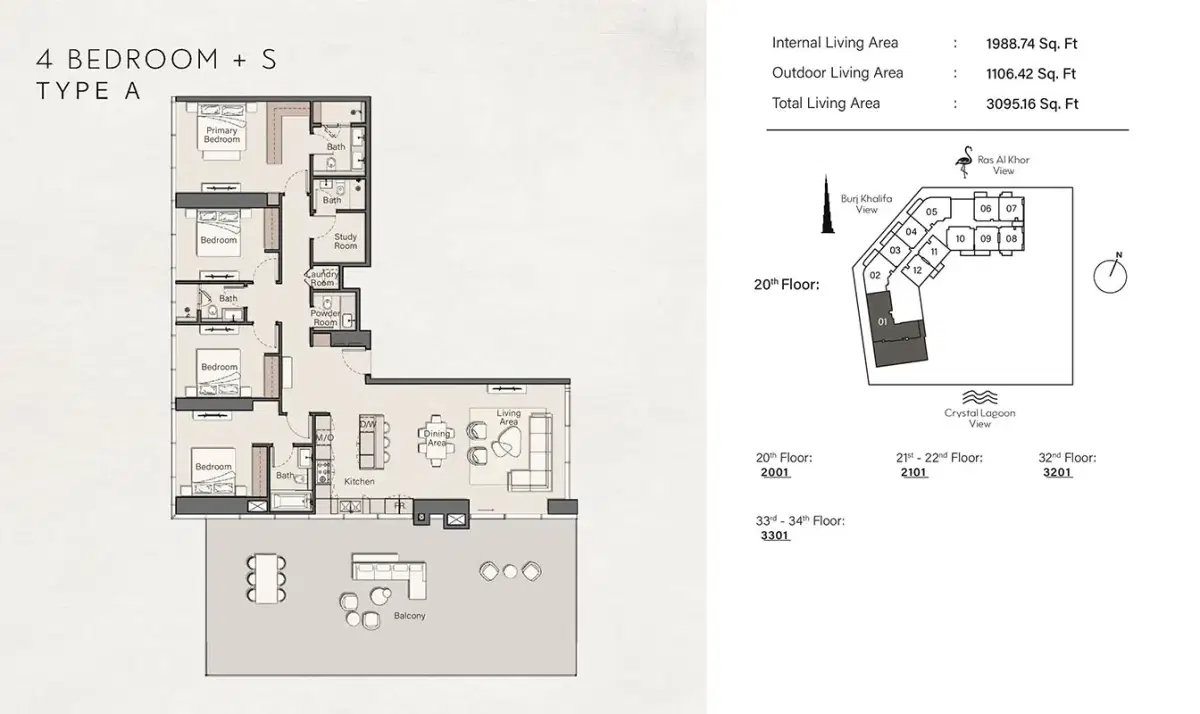 Ellington Claydon House Meydan Dubai 4 BR Apartments Floor Plan