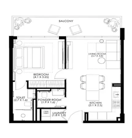 Hammock Park Apartments by Divine at Wasl Gate 1 BR Apartment Floor Plan