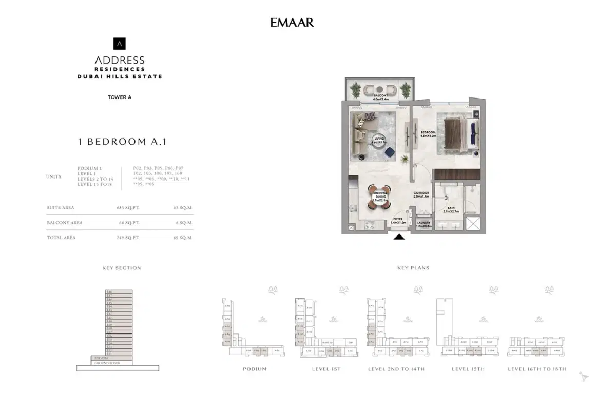 EMAAR Address Residences at Dubai Hills Estate 1 BR Apartments Floor Plan