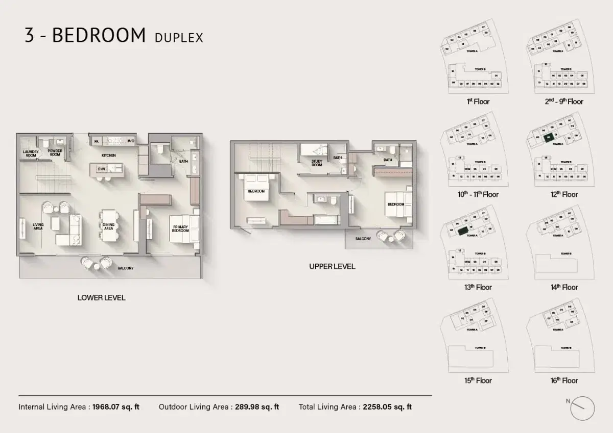 Ellington The Hillgate at Dubai Silicon Oasis Ellington The Hillgate 3 BR Duplexes & Apartments + Study Floor Plan 2,258 Sq. Ft.