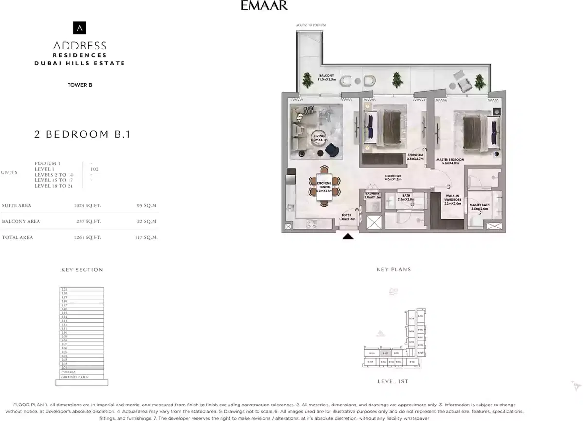 Emaar Address Residences In Dubai Hills Estate 2 Bedroom Apartments Floor Plan