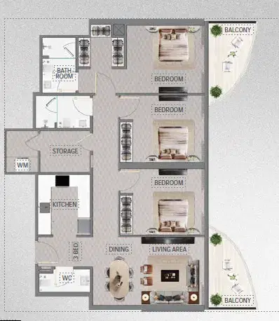 Mercedes-Benz Places Binghatti City at Meydan 3 BR Floor Plan 632.16 Sq. Ft.