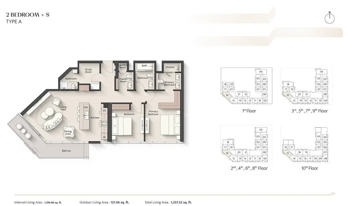 2 BR Floor Plan 1,337 Sq. Ft.