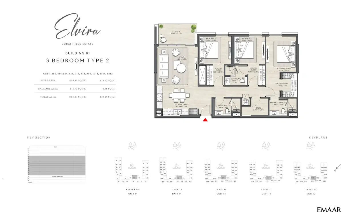 Emaar Elvira 3 Bedroom Apartments Floor Plan