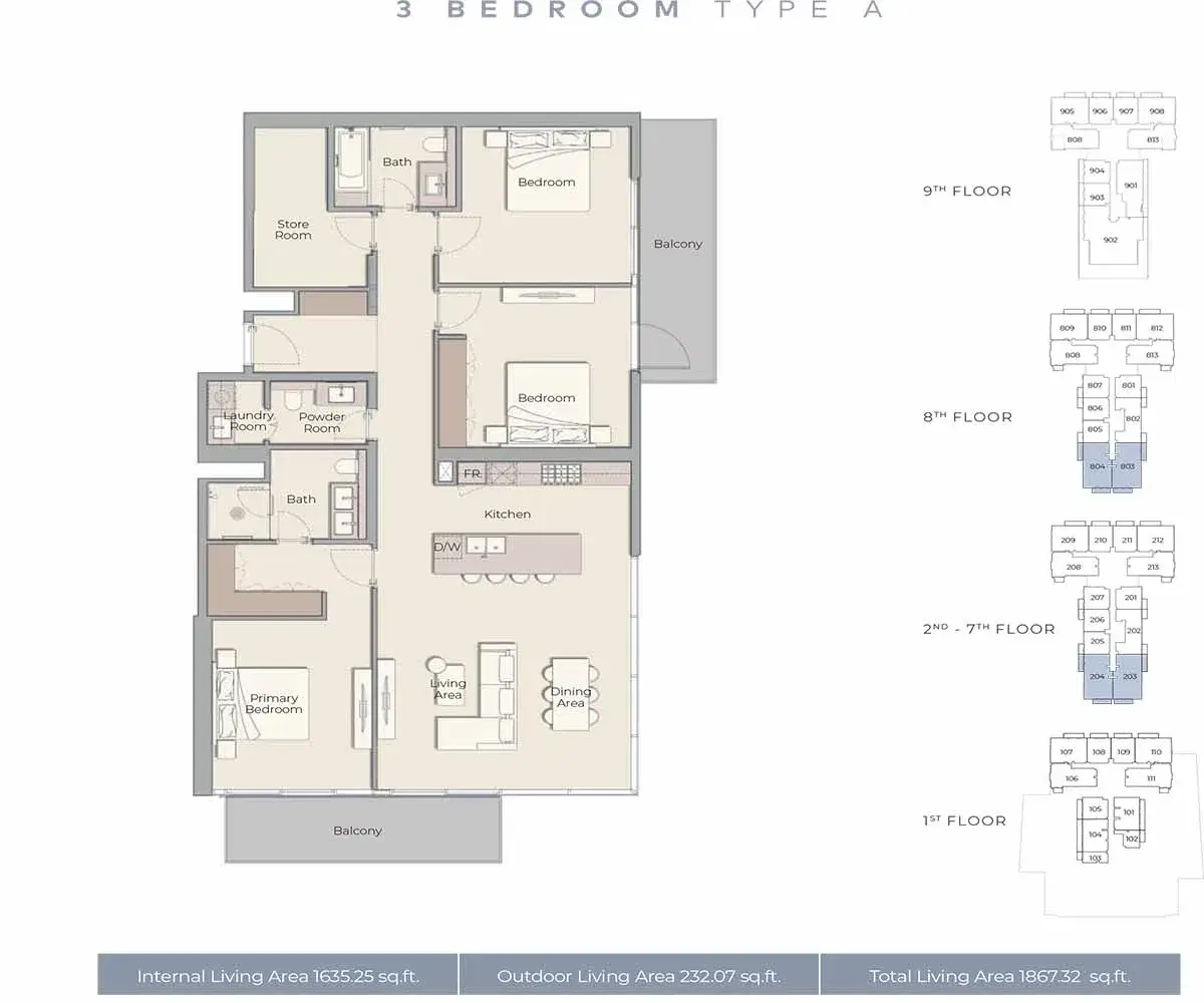 Ellington House 4 at Dubai Hills Estate Dubai 3 Bedroom Apartments Floor Plan