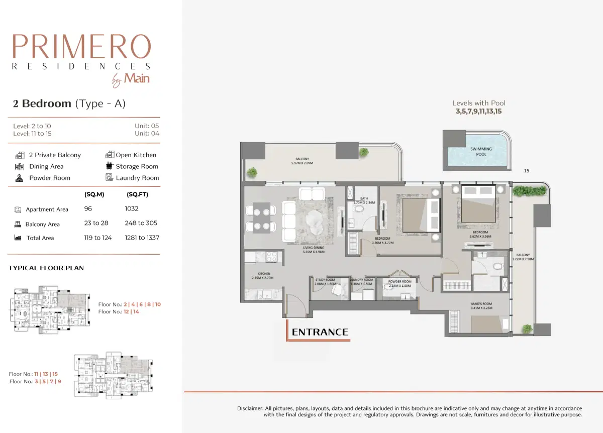 Primero Residences Main Realty Al Furjan 2 BR Apartments Floor Plan
