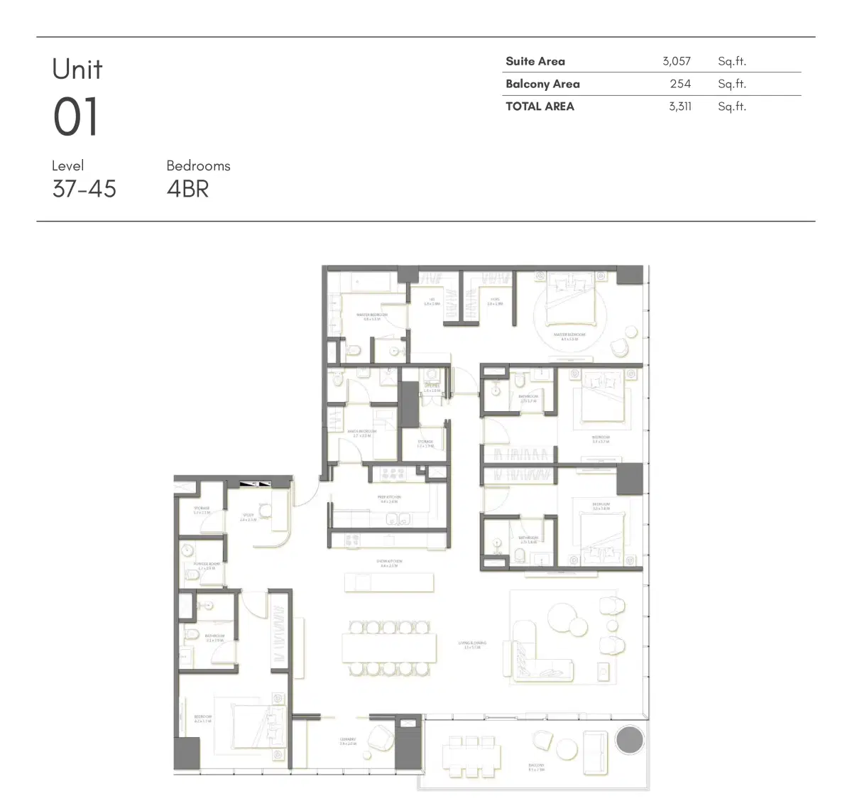 Nakheel Palm Beach Tower 2 at Palm Jumeirah Dubai 4 Bed Room Floor Plan