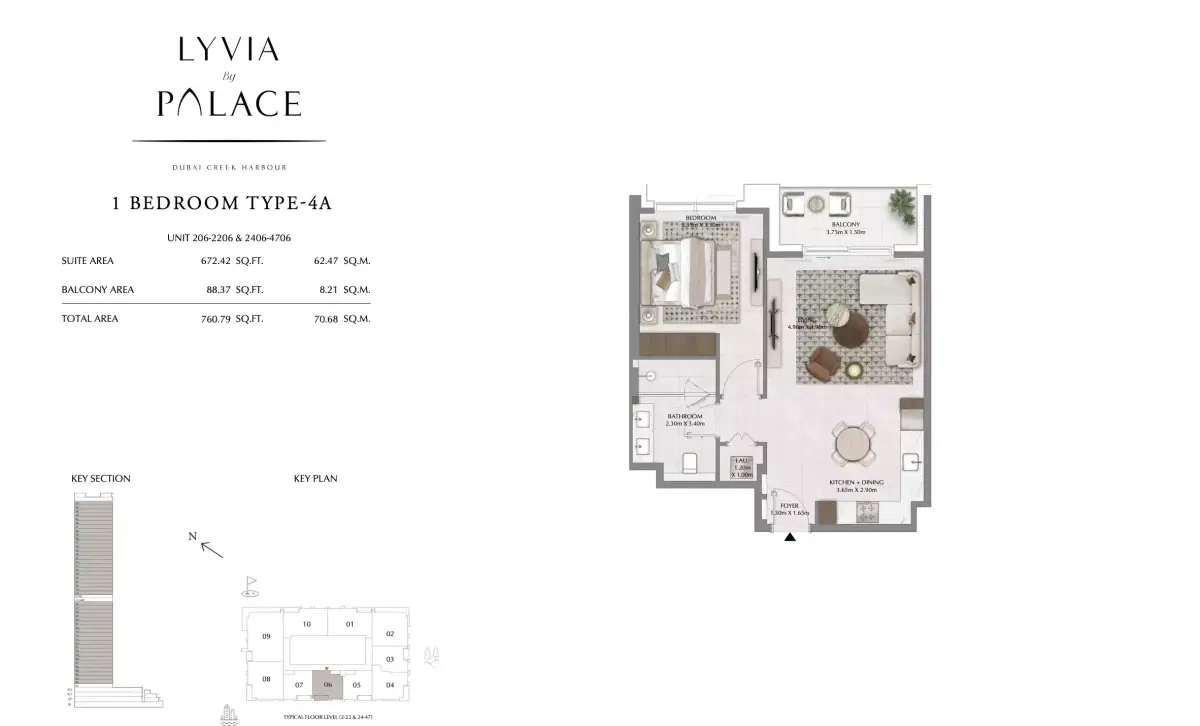 Emaar Lyvia by Palace at Dubai Creek Harbour 1 BR Apartment Floor Plan