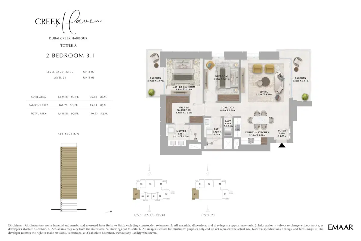 EMAAR Creek Haven At Dubai Creek Harbour | Luxury Apartments 2 BR Apartment Floor Plan