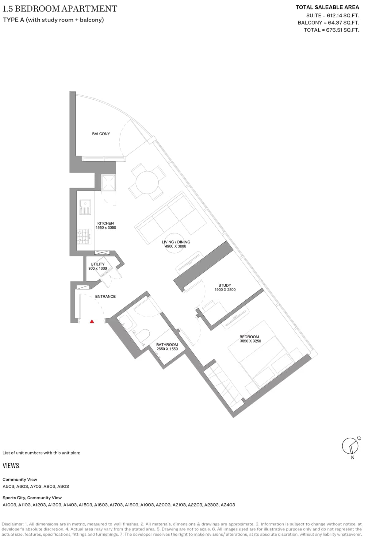 1.5 Bedroom Apartments