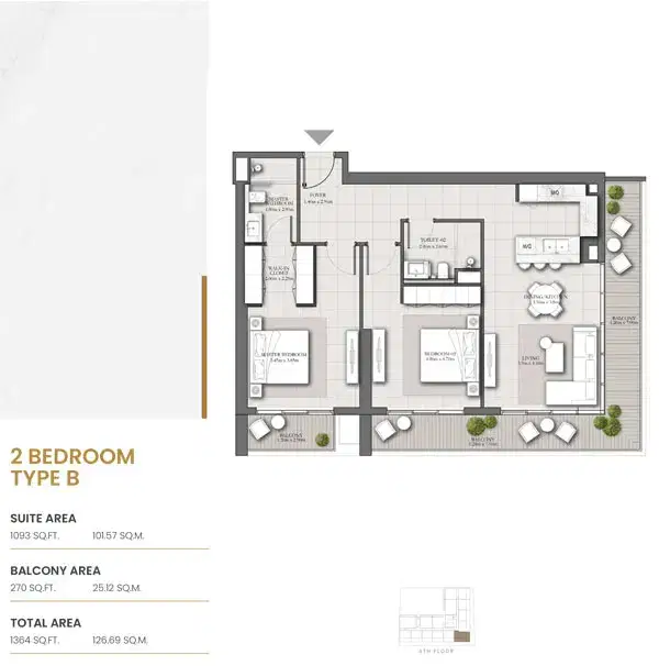 JRP Roma Residences Studios & Apartments in JVC Dubai 2 BR Floor Plan 1,364 Sq. Ft.