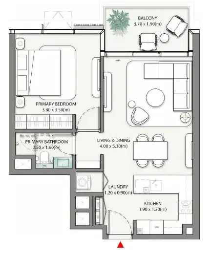 Palm Central Private Residences Dubai by Nakheel 1 BR Floor Plan 805 Sq. Ft.