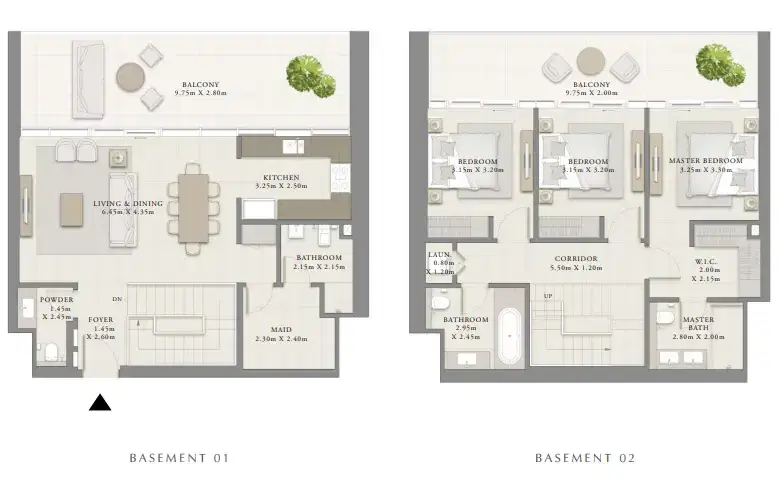 EMAAR Creek Crescent Apartments at Dubai Creek Harbour 3 Bedroom Townhouse Floor Plan
