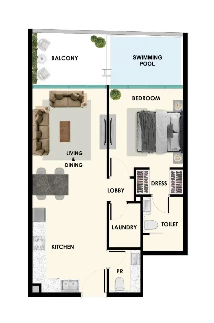 Samana Ibiza Dubailand 1 BR Apartment Floor Plan