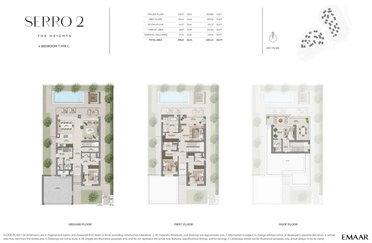 Emaar Serro 2 at The Heights Country Club and Wellness 4 BR VIlla Floor Plan 4,302 Sq. Ft.