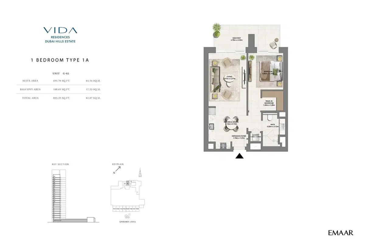 Emaar Vida Residences Dubai Hills Estate 1 BR Apartments Floor Plan