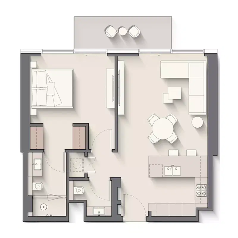 Ellington Riverton House Apartments at Meydan Horizon 1 BR Apartment Floor Plan