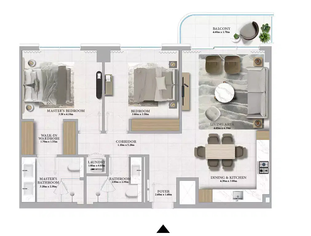 Emaar Marina Place 2 at Rashid Yachts & Marina 2 Bedroom Apartments Floor Plan