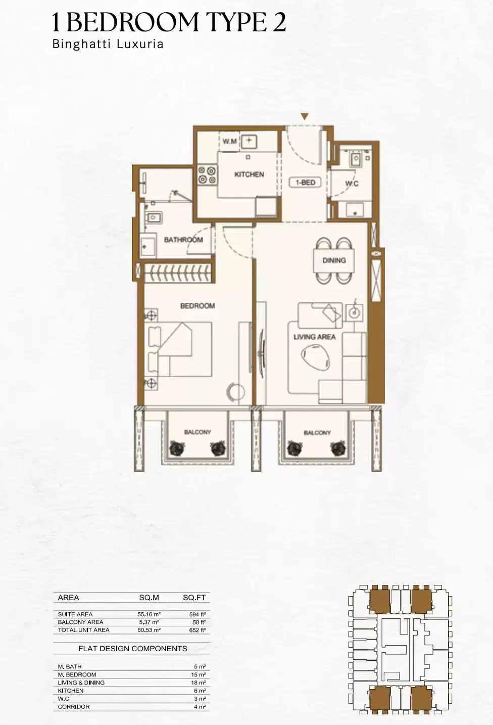 Binghatti Luxuria at JVT | Studio & Apartments 1 BR Apartment Floor Plan