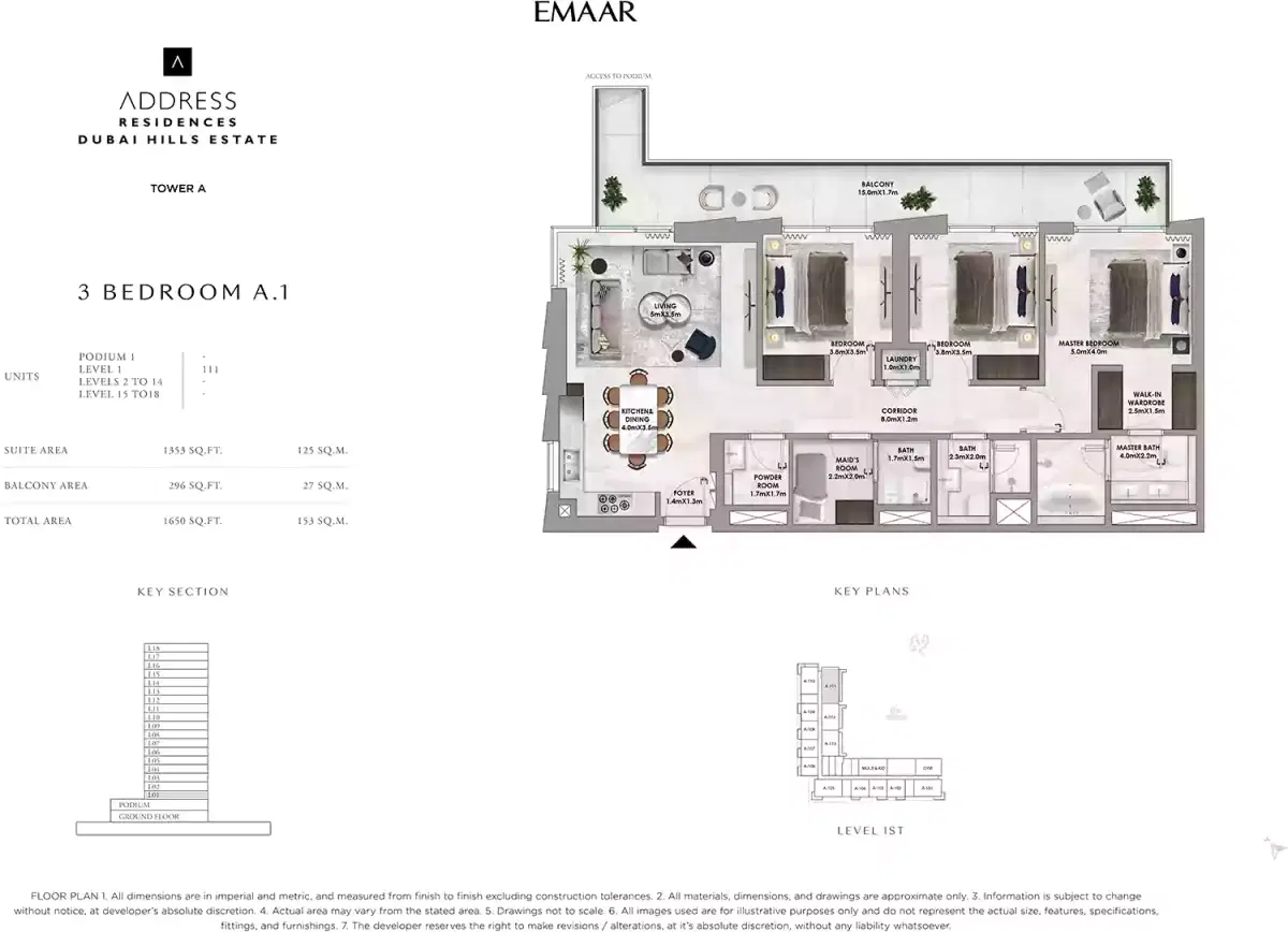 Emaar Address Residences In Dubai Hills Estate 3 Bedroom Apartments Floor Plan