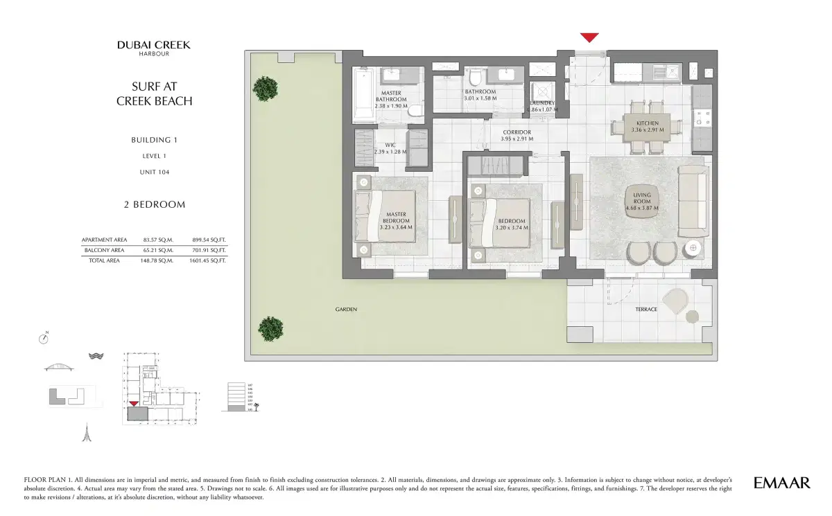 Dubai Creek Harbour Surf 2 Bedroom Apartments Floor Plan