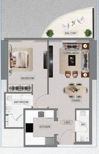 Mercedes-Benz Places Binghatti City at Meydan 1 BR Floor Plan 632 Sq. Ft.