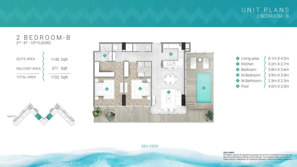 Durar Moonstone Al Marjan Island 2 Bedroom Apartments Floor Plan