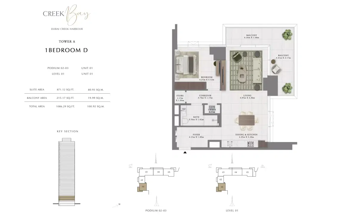Emaar Creek Bay at Dubai Creek Harbour | Luxury Apartments 1 BR Apartment Floor Plan