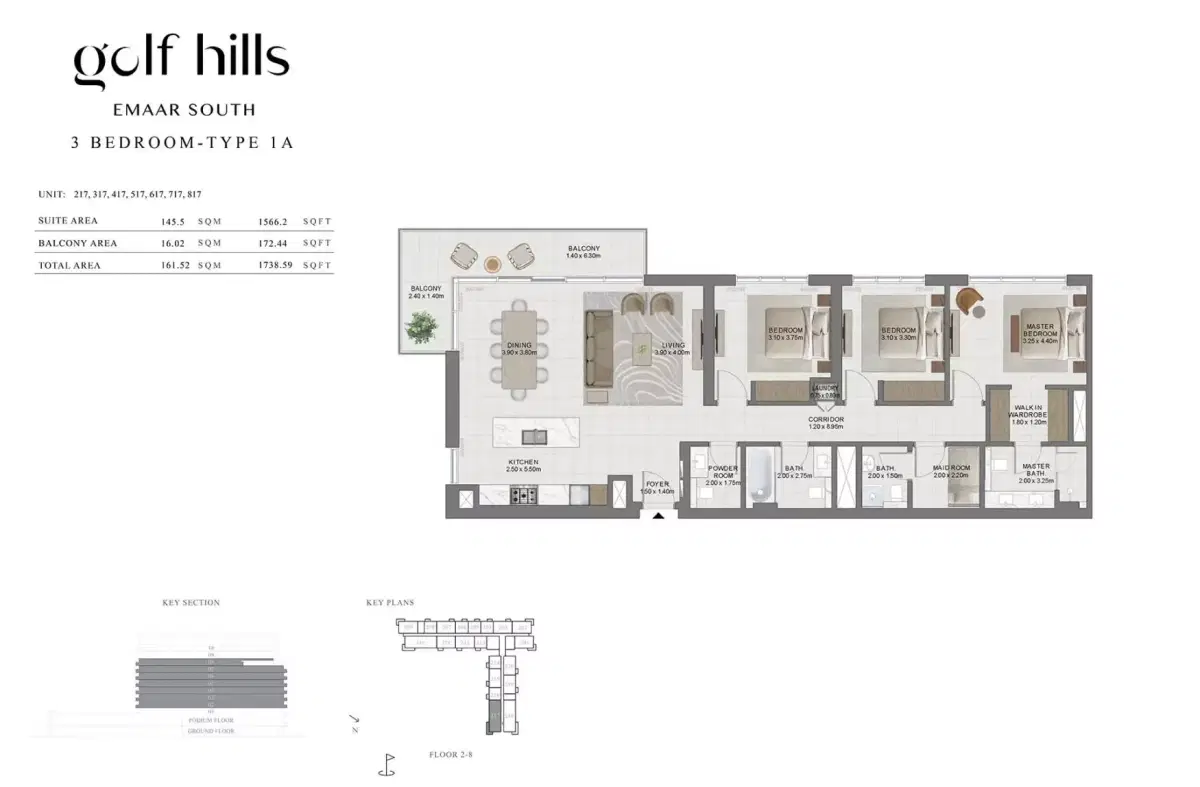 Emaar Golf Hills One At Emaar South | Apartments & Townhouses 3 BR Apartment Floor Plan