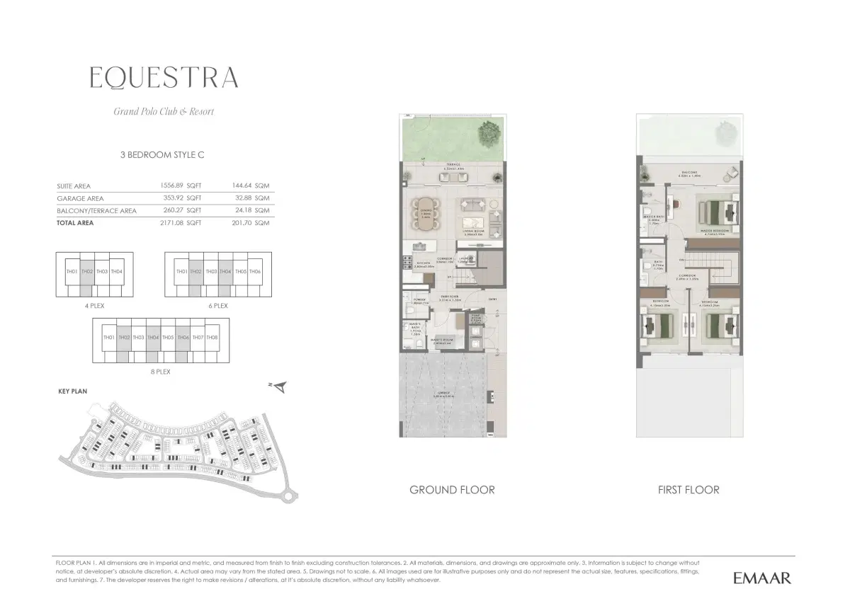 Emaar Equestra At Grand Polo Club And Resort 3 BR Townhouses Floor Plan