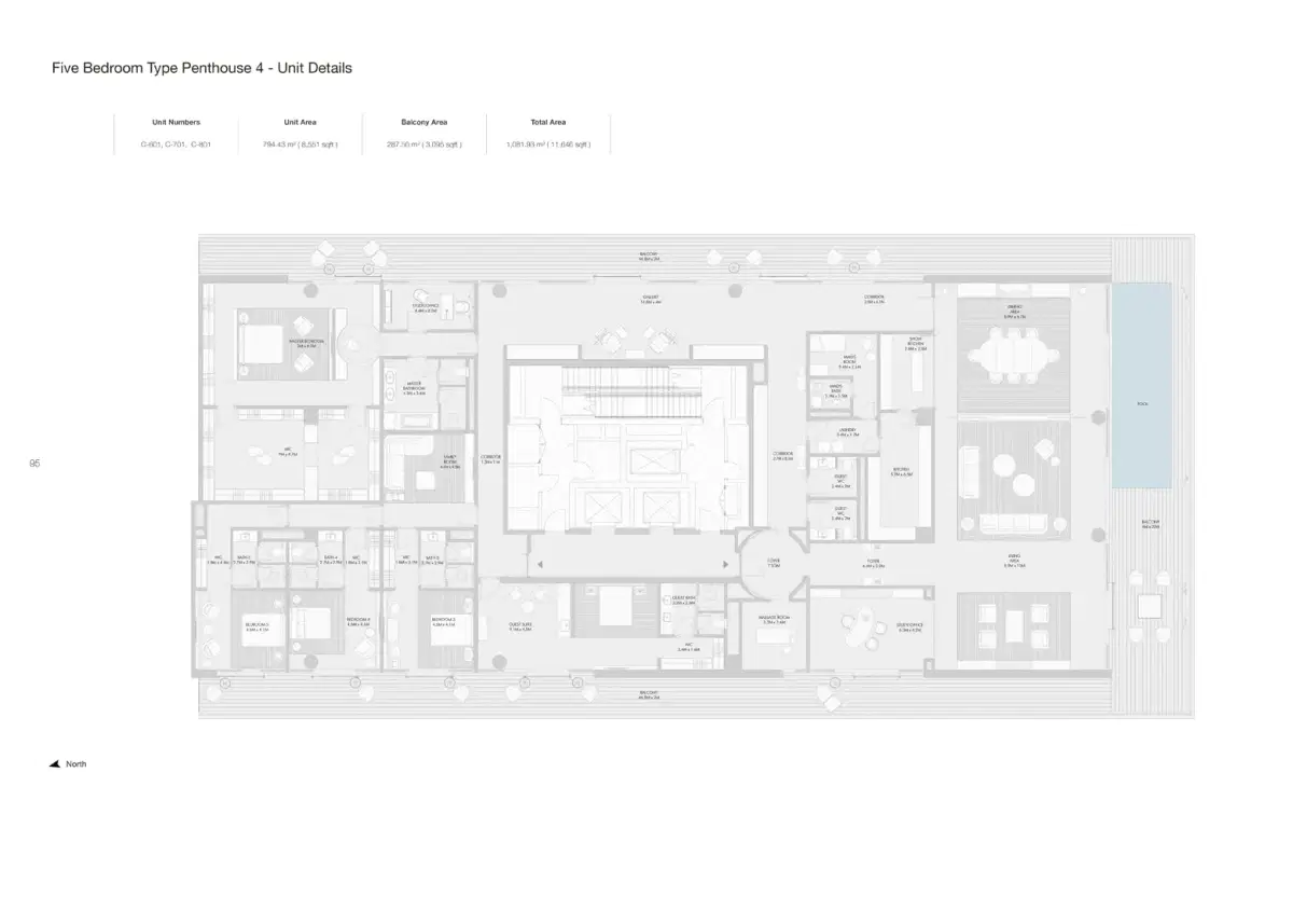 Armani Beach Residences Dubai 5 BR Floor Plan 11,646 Sq. Ft.