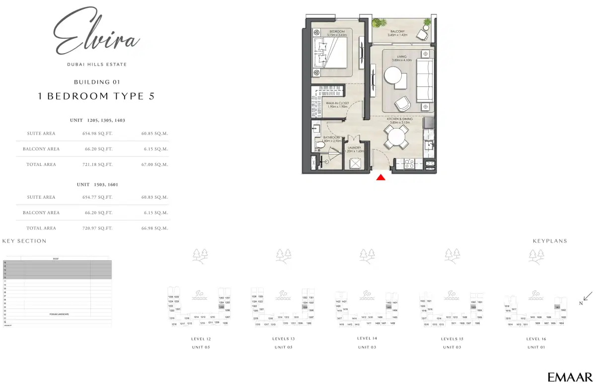 Emaar Elvira 1 Bedroom Apartments Floor Plan