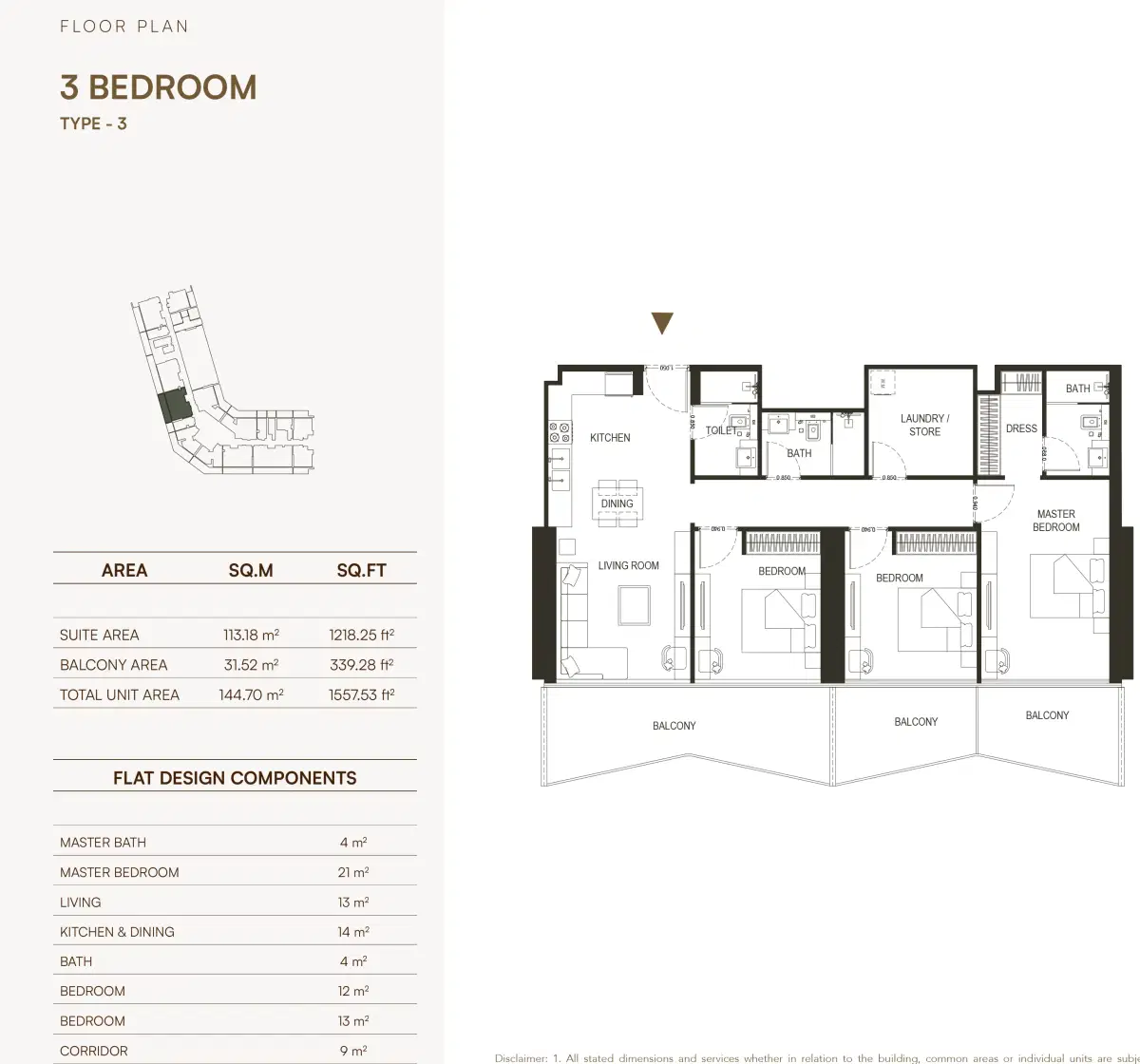 Binghatti Haven In Dubai Sports City 3 BR Appartment Floor Plan