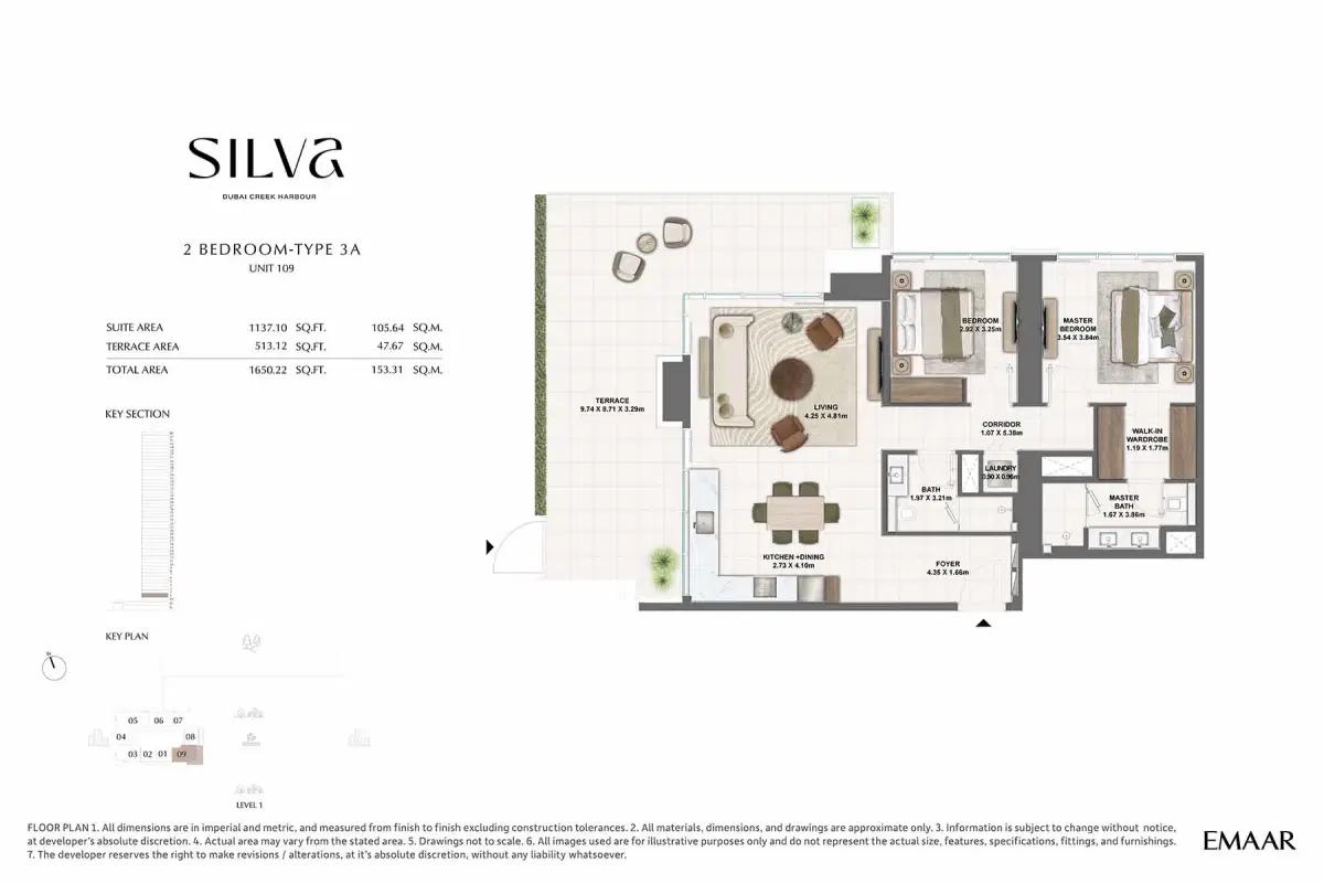 Emaar Silva at Dubai Creek Harbour 2 Bedroom-2 Floor Plan