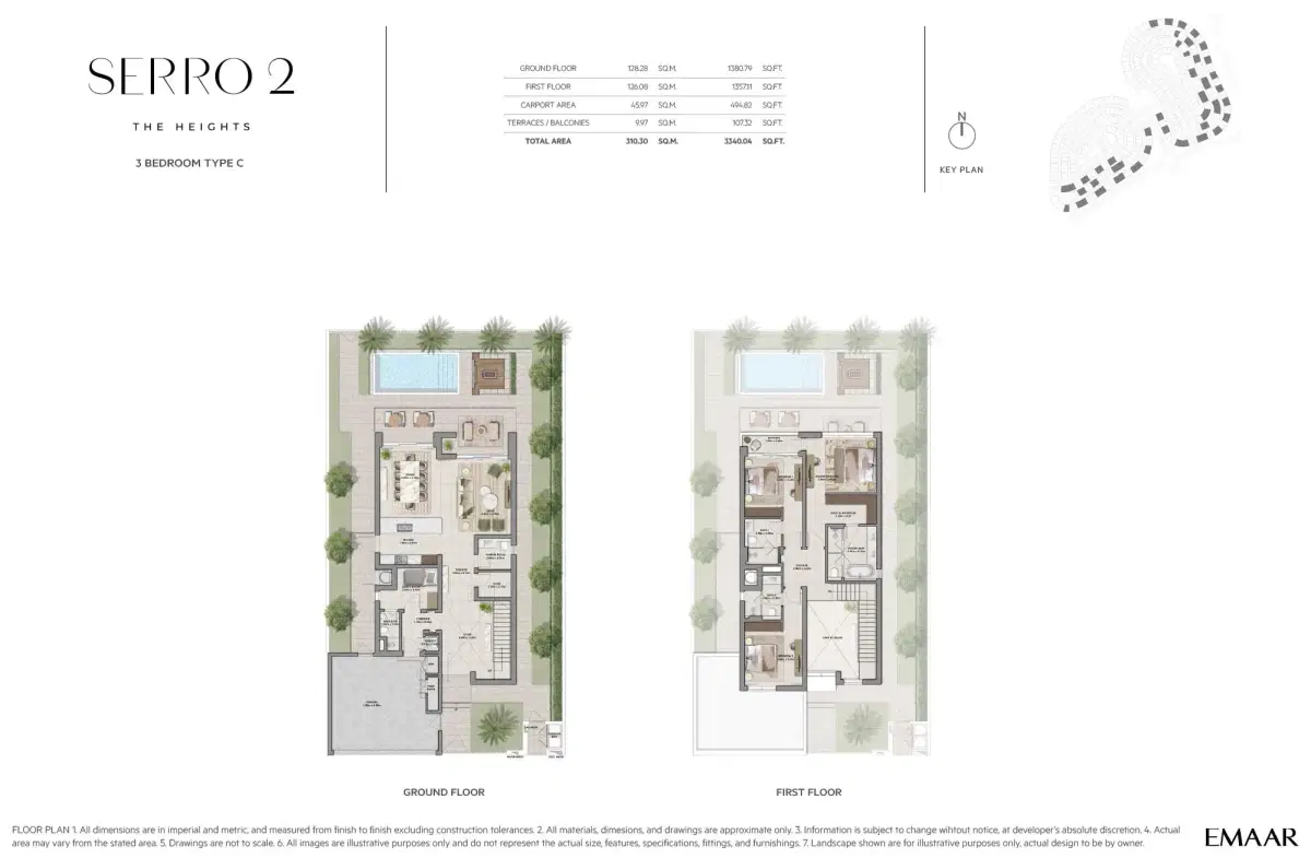 Emaar Serro 2 at The Heights Country Club and Wellness 3 BR VIlla Floor Plan 3,340 Sq. Ft.