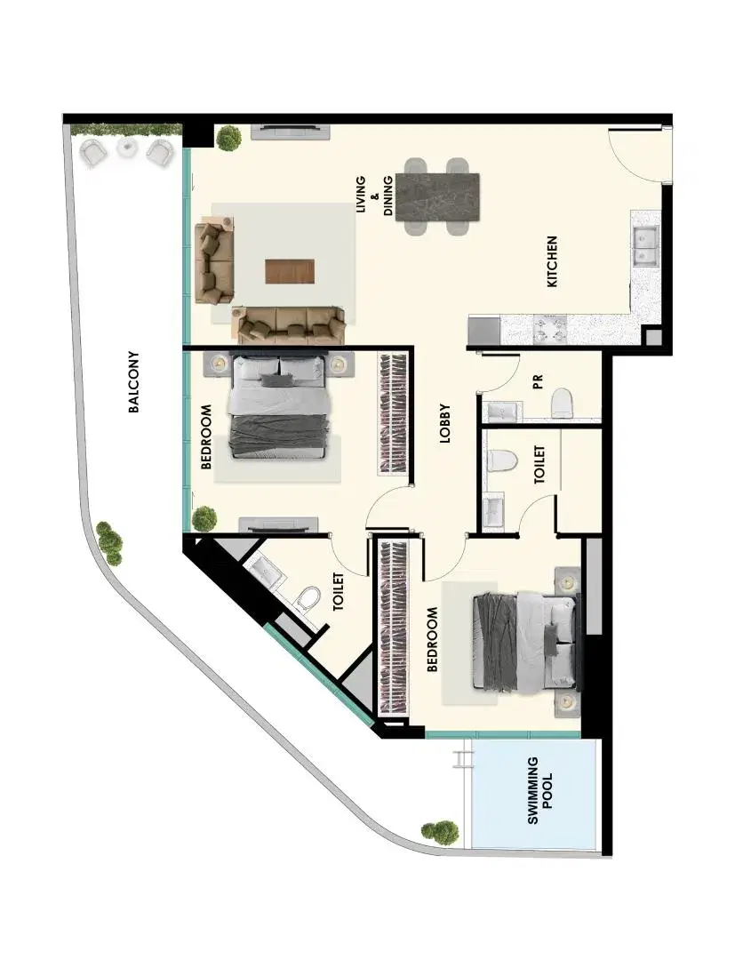 Samana Ibiza Dubailand 2 BR Apartment Floor Plan