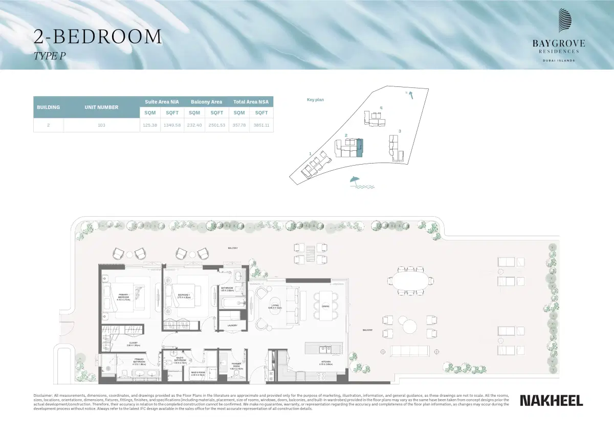 Nakheel Bay Grove Residences at Dubai Islands 2 BR Apartments Floor Plan