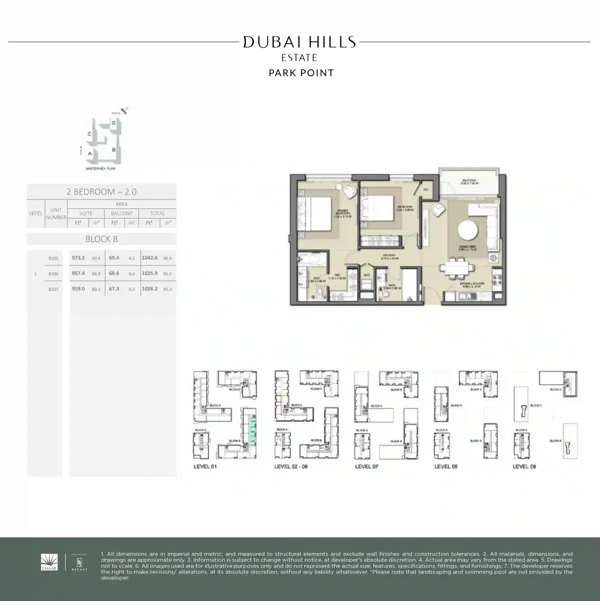 Emaar Park Point Apartments & Duplexes at Dubai Hills Estate 2 Bedroom Apartments Floor Plan