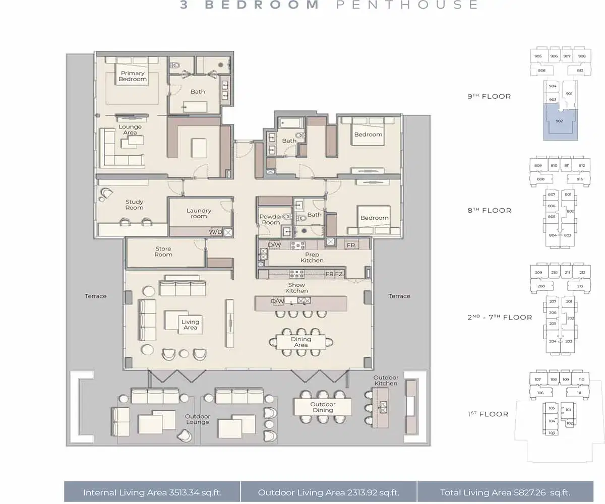 Ellington House 4 at Dubai Hills Estate Dubai 3 Bedroom Penthouses Floor Plan