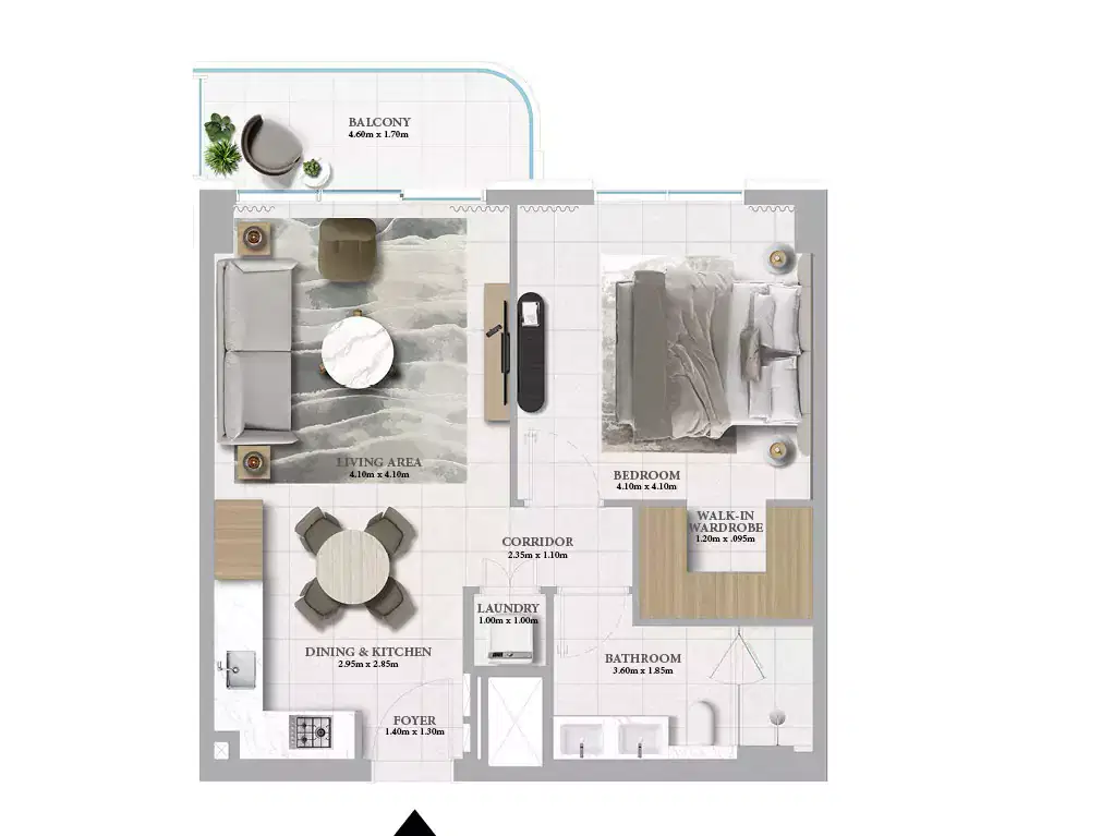 Emaar Marina Place 2 at Rashid Yachts & Marina 1 Bedroom Appartment Floor Plan