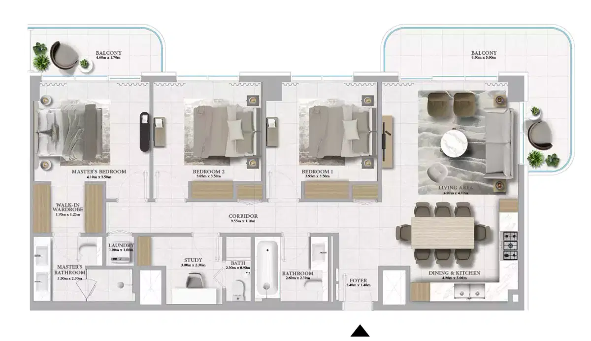 Emaar Marina Place 2 at Rashid Yachts & Marina 3 Bedroom Apartments Floor Plan